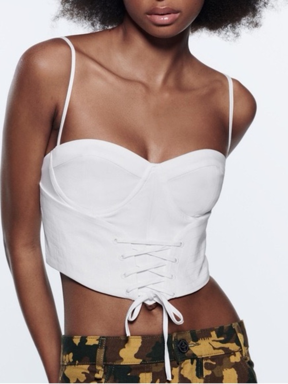 Zara White Corset Style Lace-Up Crop Top